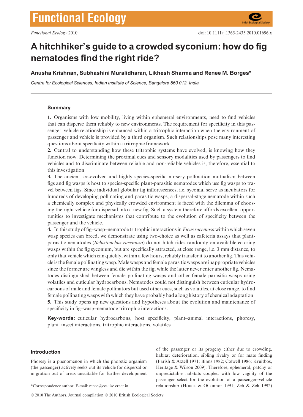 A Hitchhiker's Guide to a Crowded Syconium: How Do Fig Nematodes