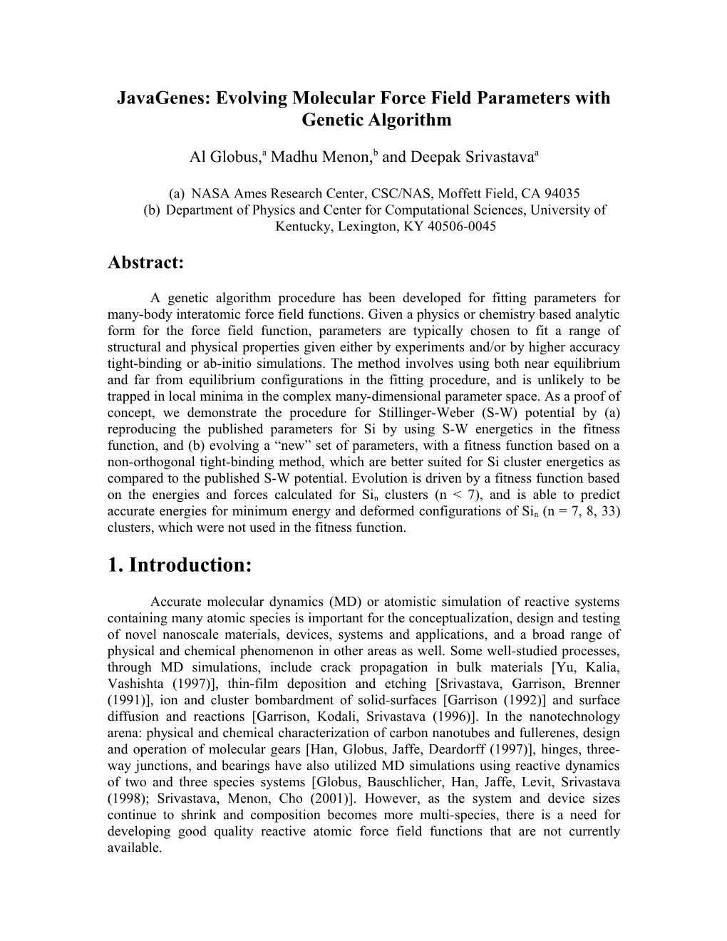 Javagenes: Evolving Molecular Force Field Parameters