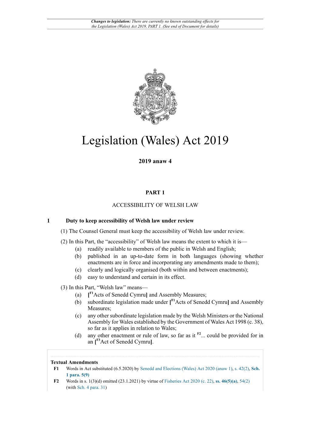 Legislation (Wales) Act 2019, PART 1