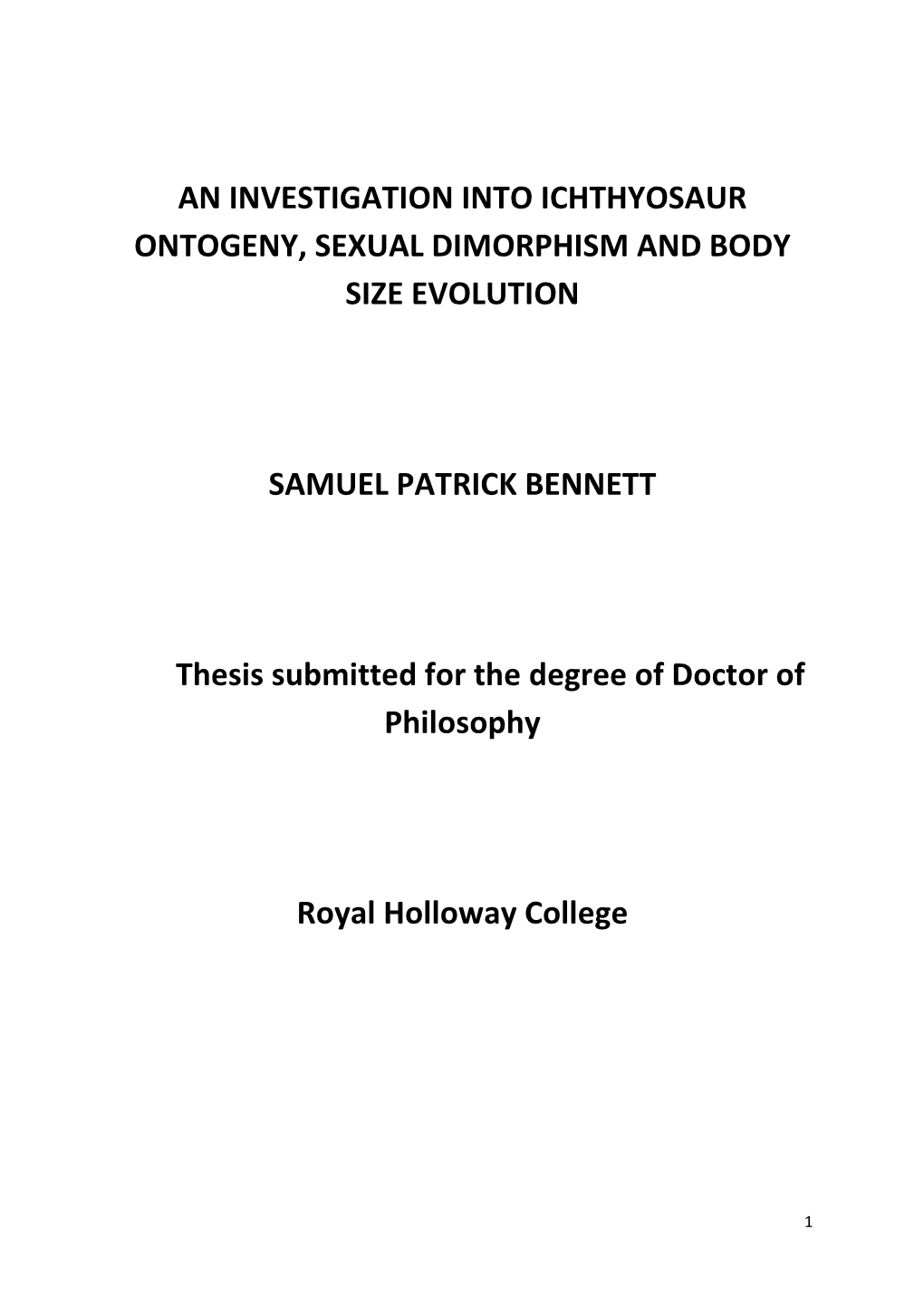 An Investigation Into Ichthyosaur Ontogeny, Sexual Dimorphism and Body Size Evolution