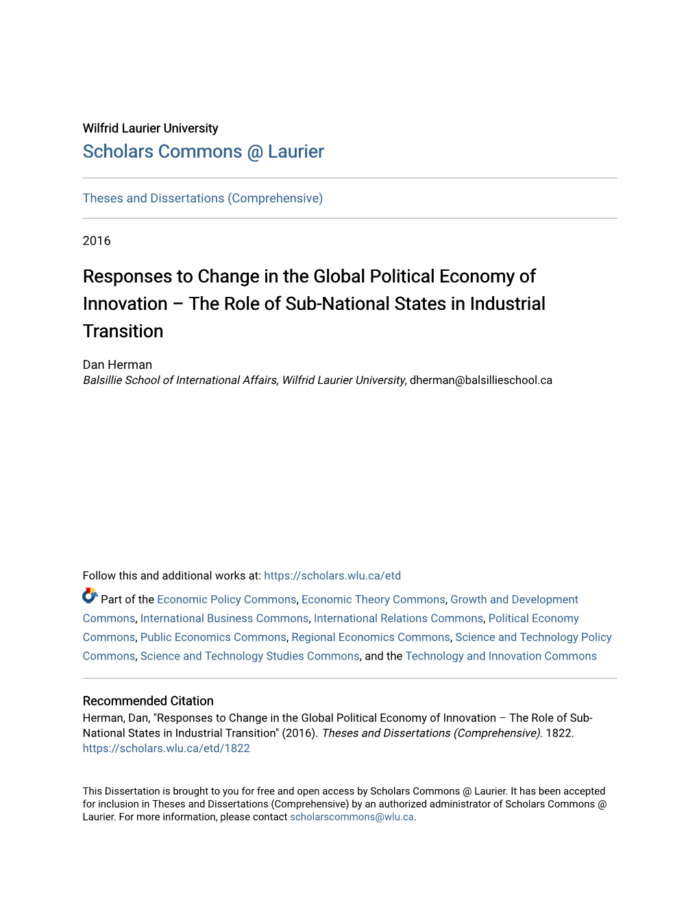 Responses to Change in the Global Political Economy of Innovation – the Role of Sub-National States in Industrial Transition