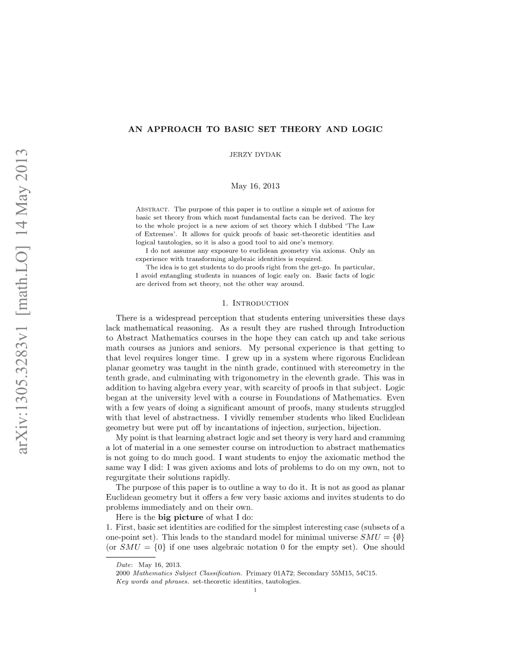 An Approach to Basic Set Theory and Logic 11