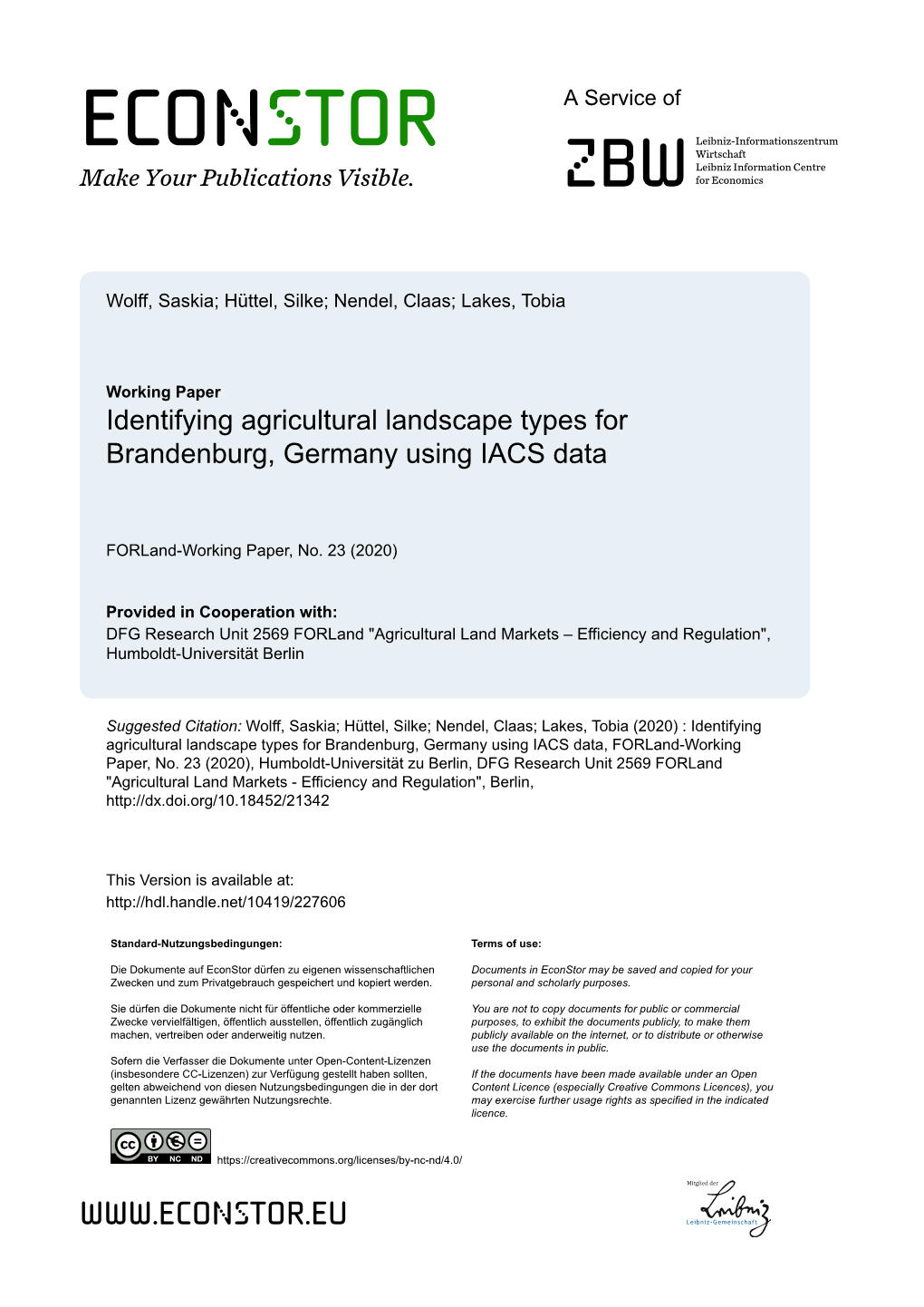 Identifying Agricultural Landscape Types for Brandenburg, Germany Using IACS Data