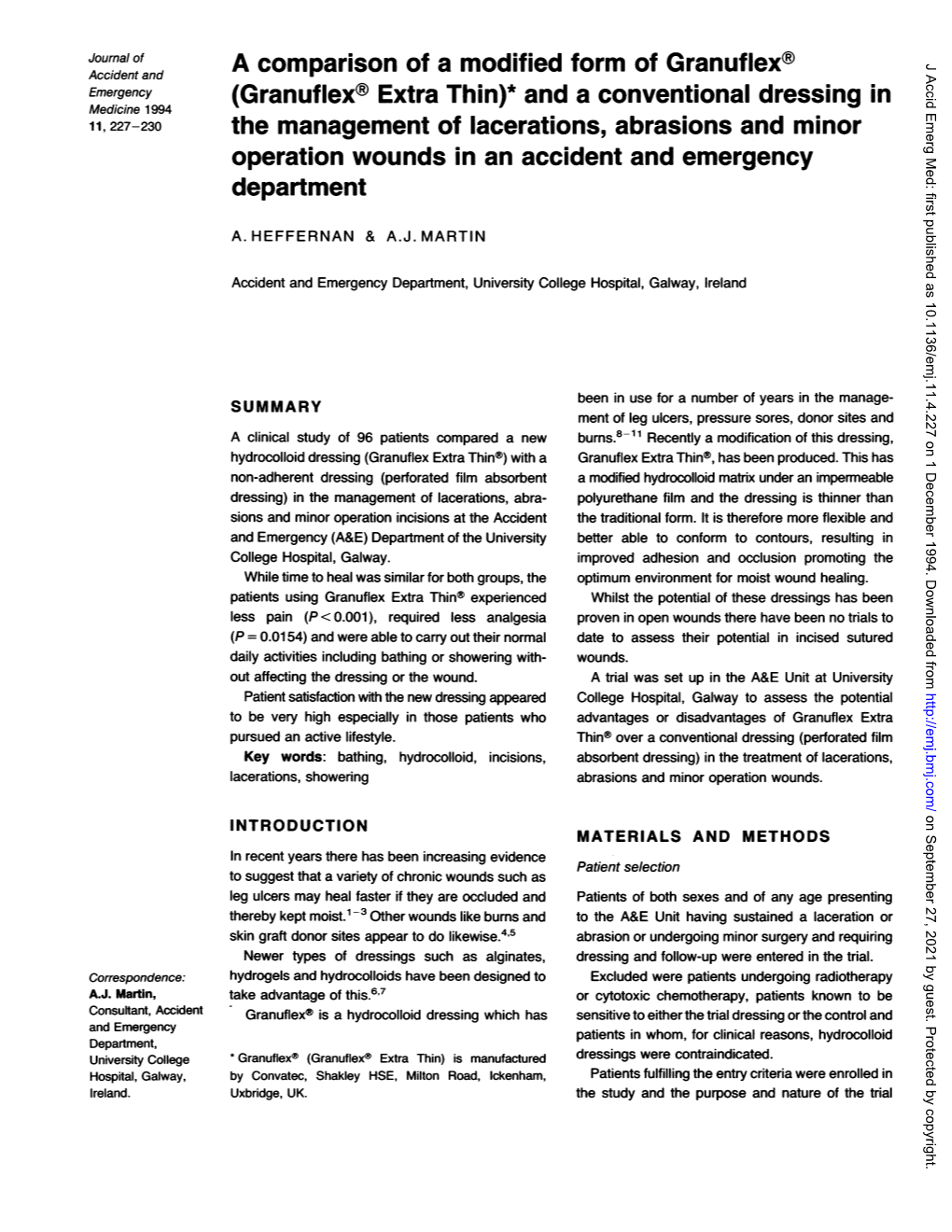 The Management of Lacerations, Abrasions and Minor Operation Wounds in an Accident and Emergency Department
