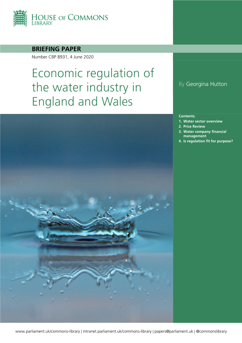 Economic Regulation of the Water Industry in England and Wales