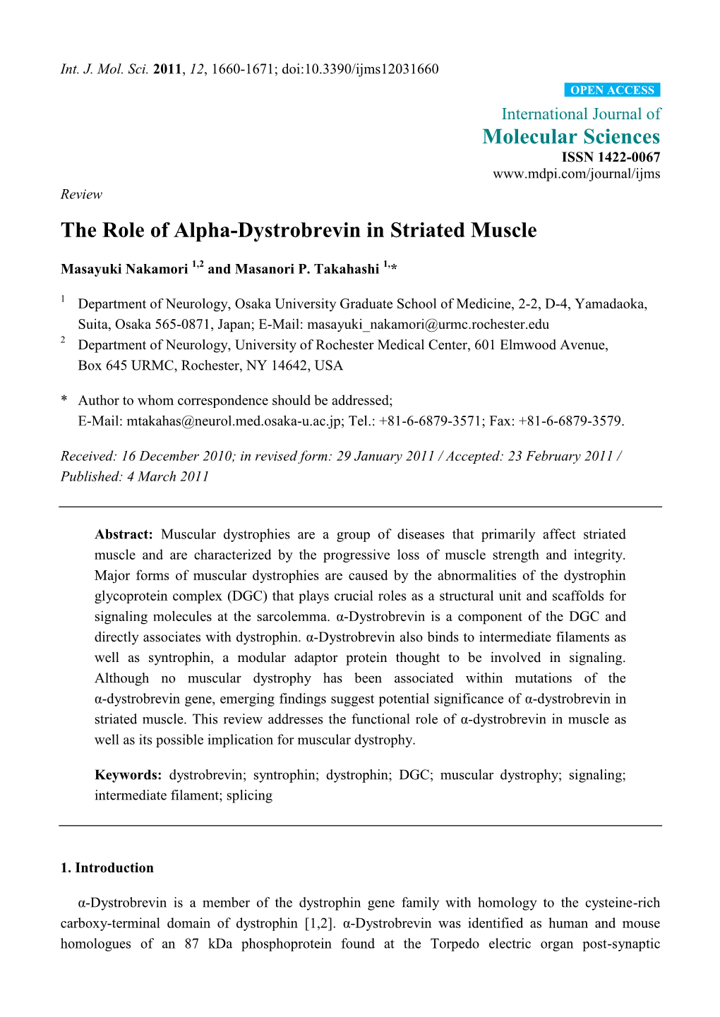 The Role of Alpha-Dystrobrevin in Striated Muscle