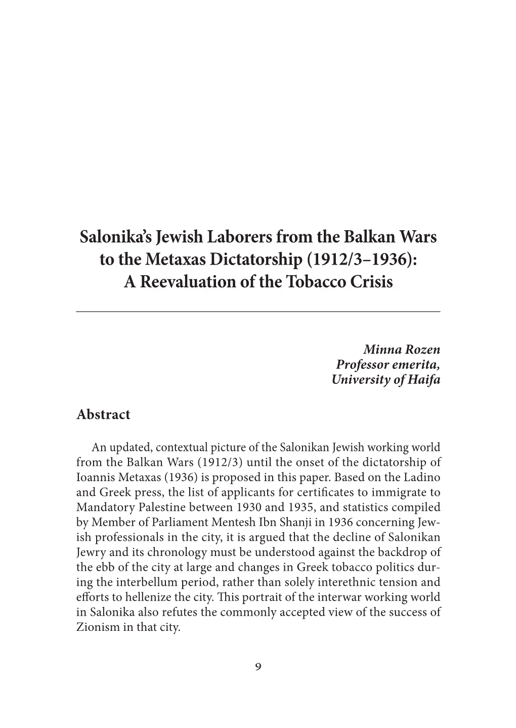 Salonika's Jewish Laborers from the Balkan Wars to the Metaxas