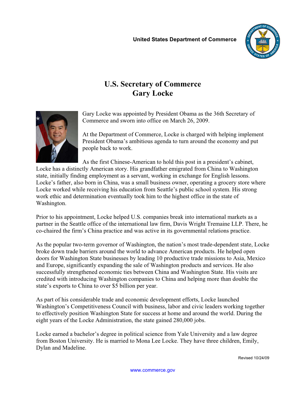 Secretary Gary Locke Biography