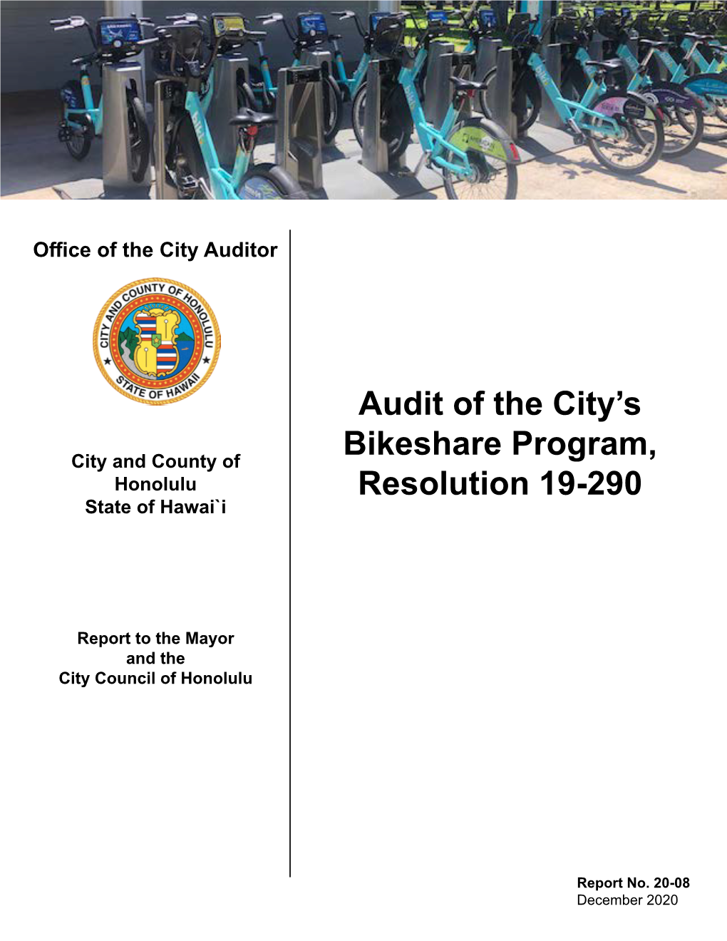 Audit of the City's Bikeshare Program, Resolution 19-290