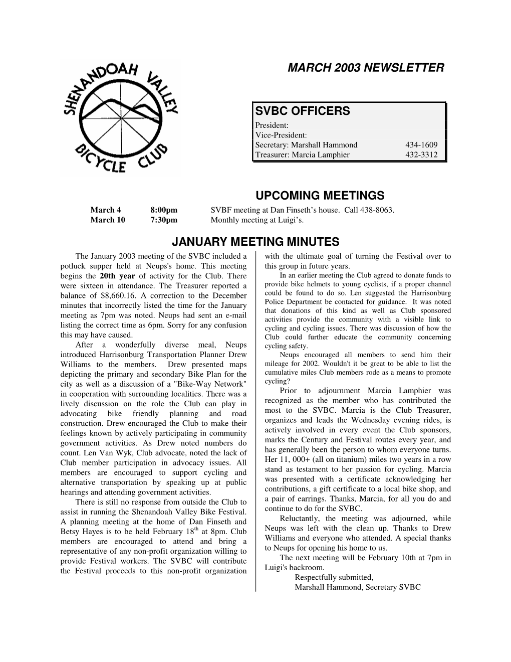 March 2003 Newsletter