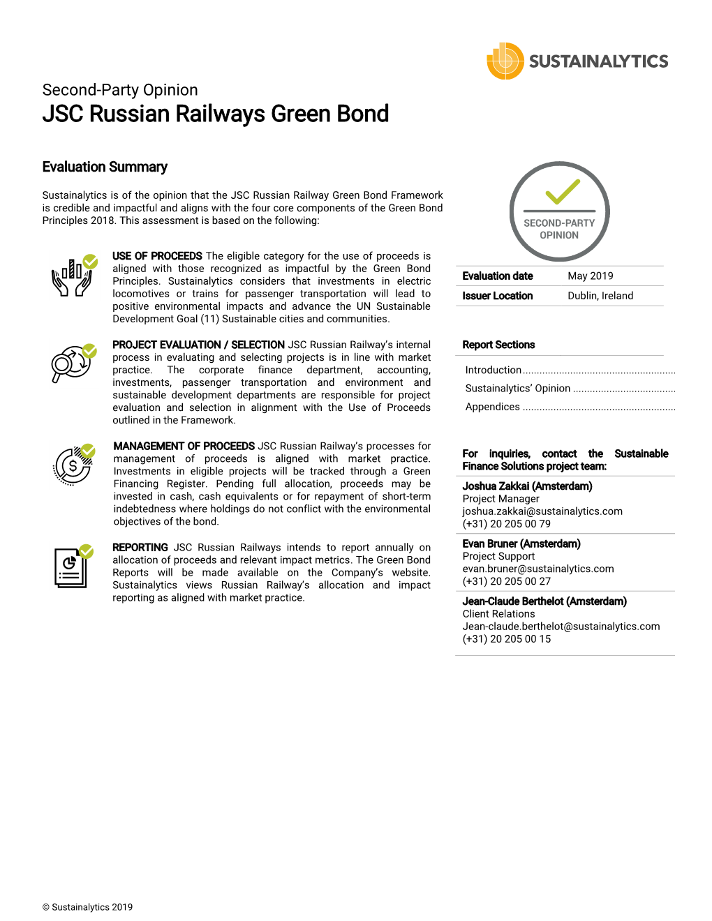 JSC Russian Railways Green Bond