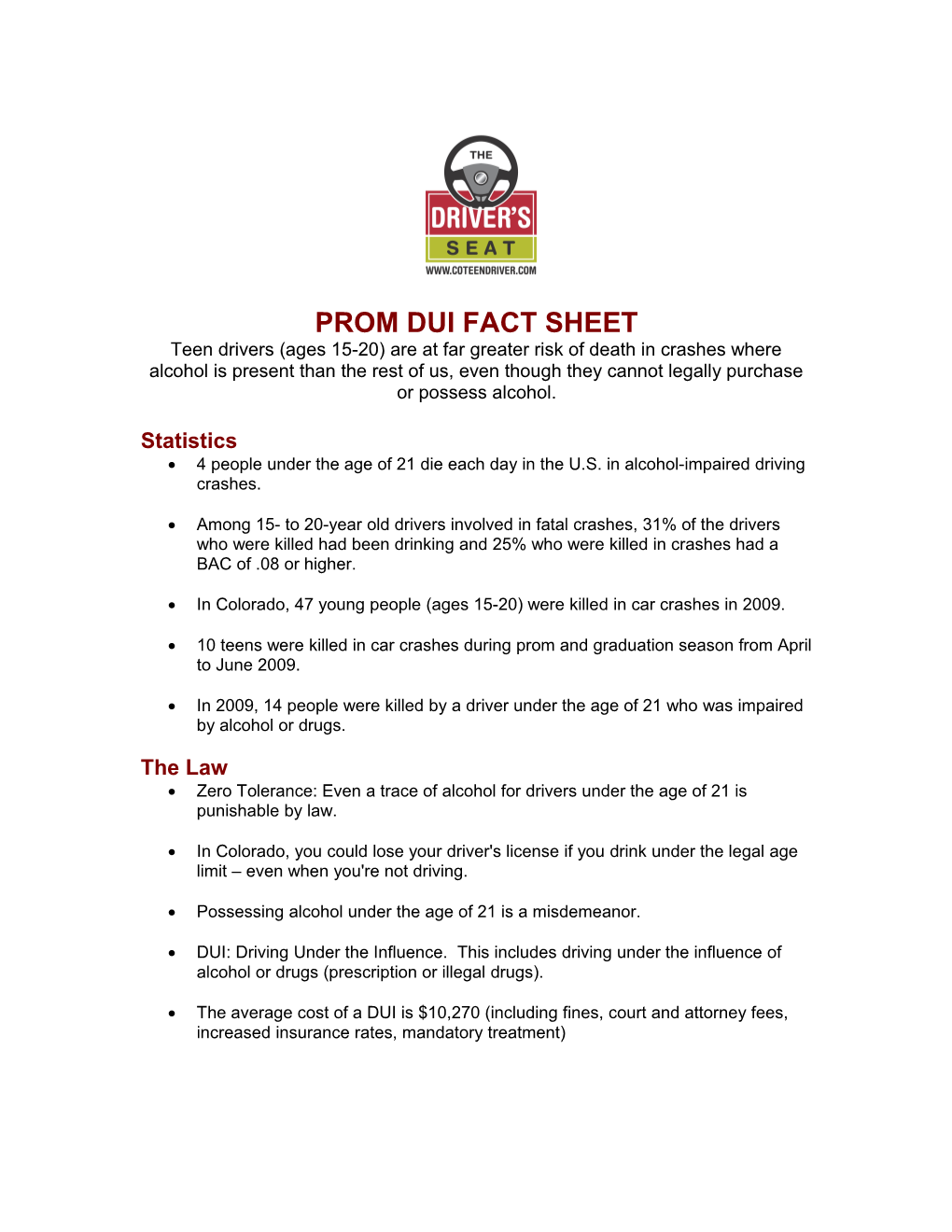 Prom Dui Fact Sheet