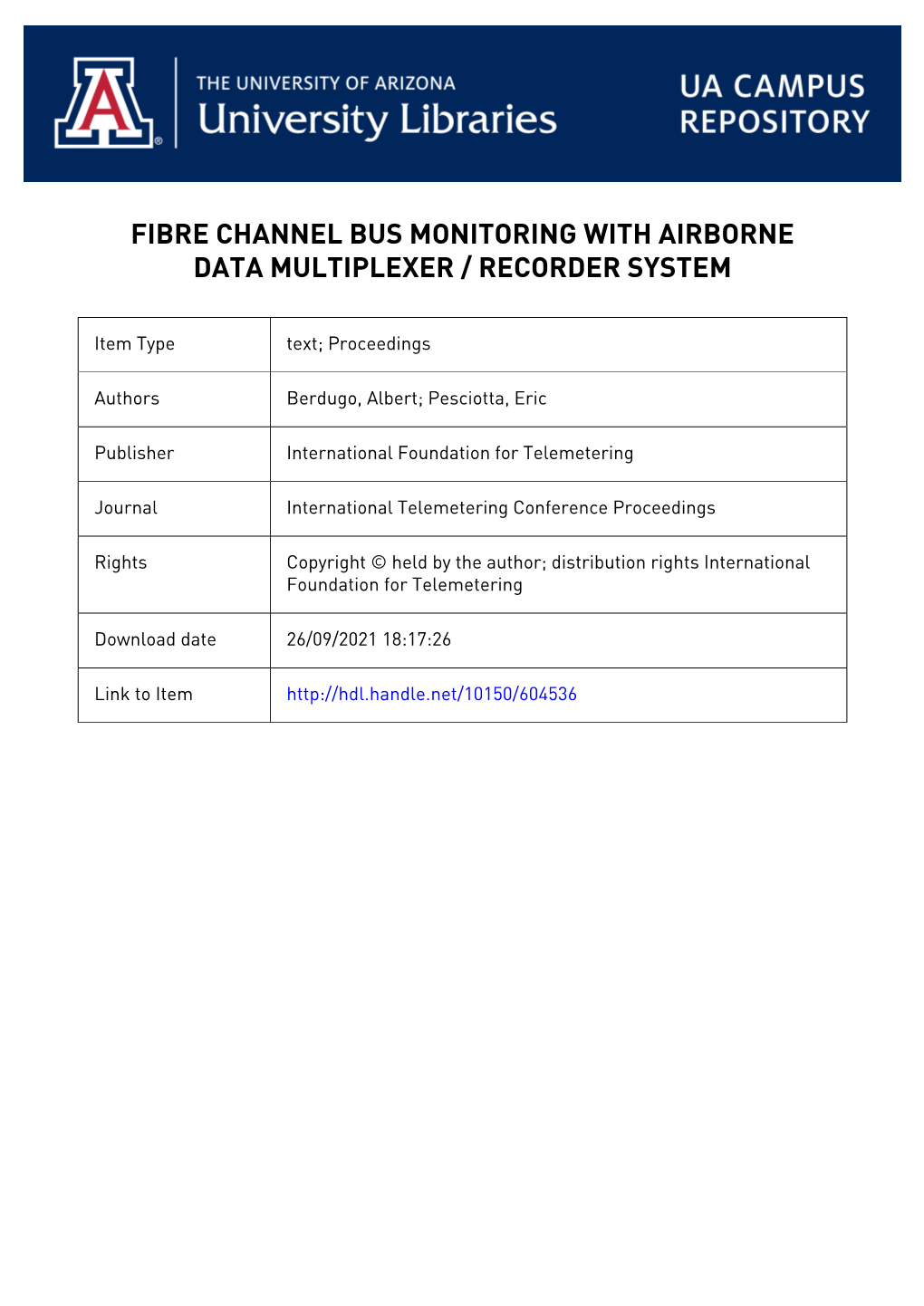 Fibre Channel Bus Monitoring with Airborne Data Multiplexer / Recorder System