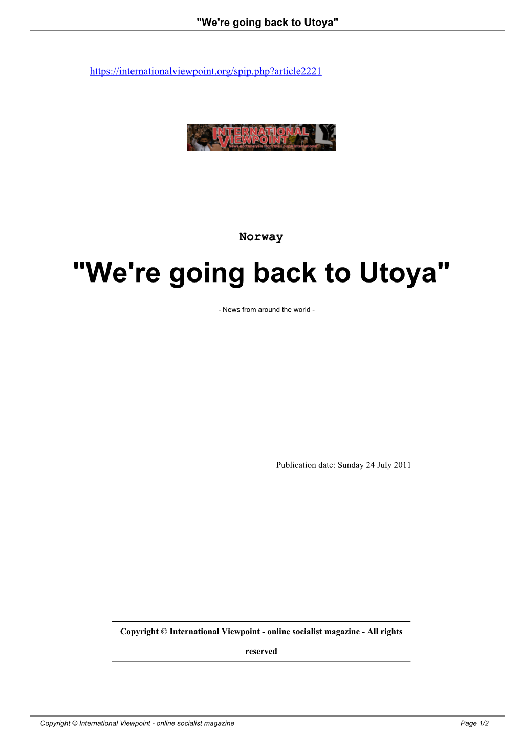 "We're Going Back to Utoya"