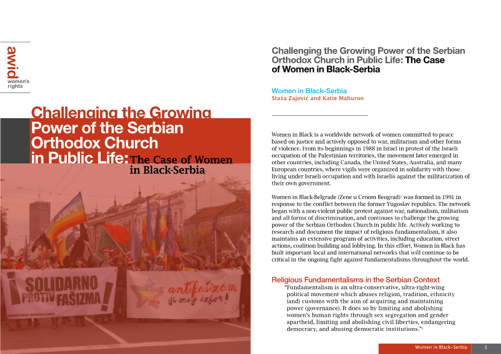 Challenging the Growing Power of the Serbian Orthodox Church in Public Life: the Case of Women in Black-Serbia
