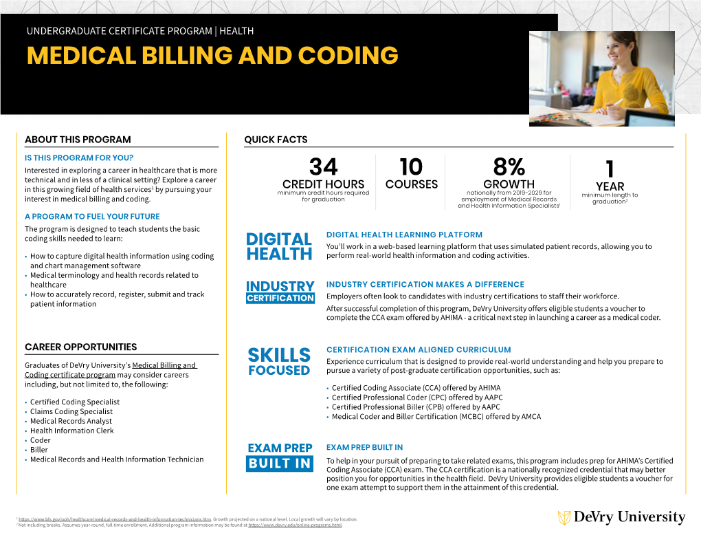 Devry University Undergraduate Certificate Medical Billing & Coding