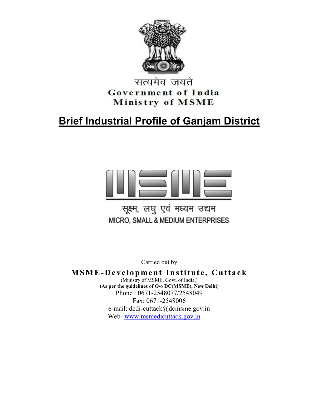 Brief Industrial Profile of Ganjam District