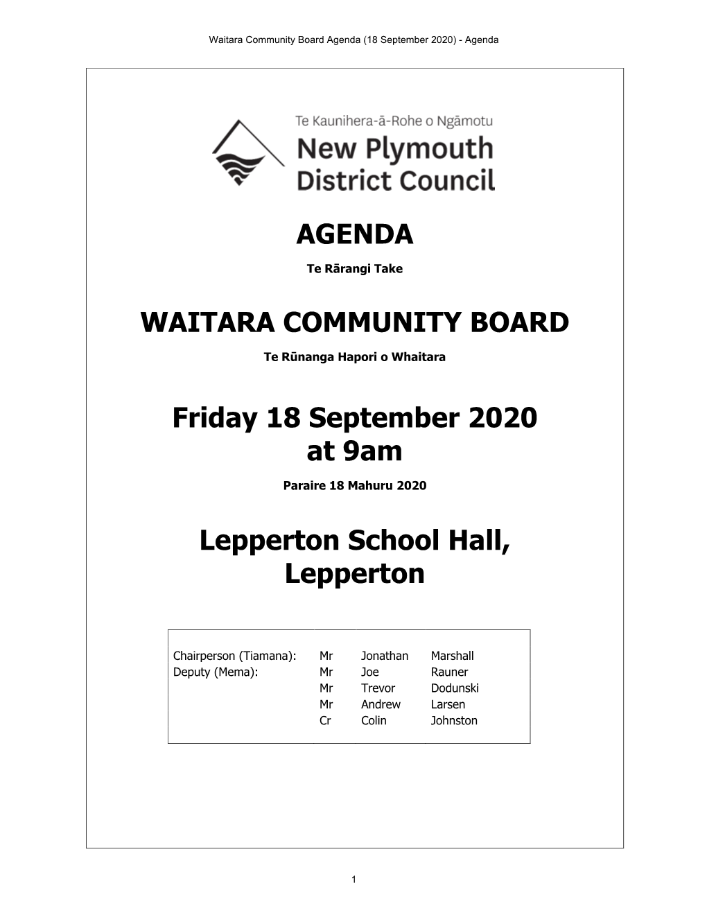 Agenda Waitara Community