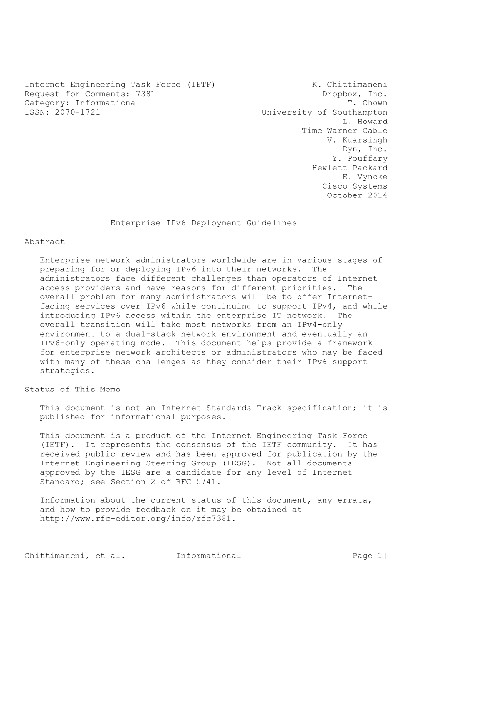 Internet Engineering Task Force (IETF) K. Chittimaneni Request for Comments: 7381 Dropbox, Inc