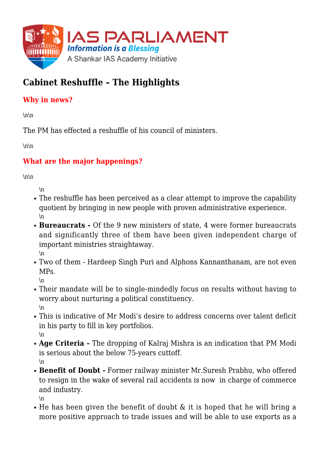 Cabinet Reshuffle – the Highlights