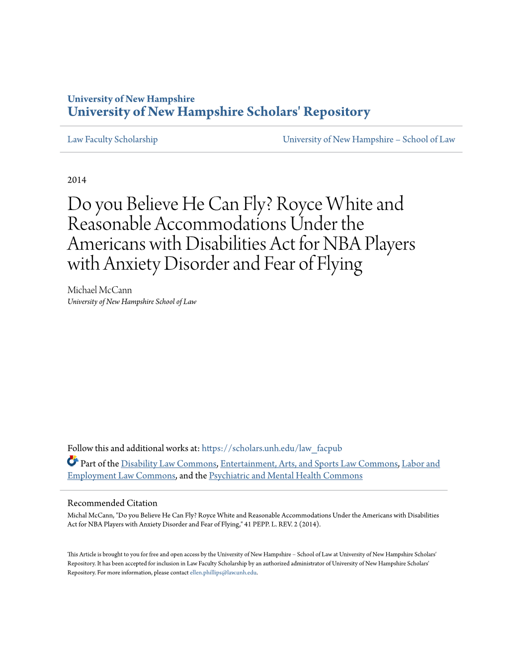 Royce White and Reasonable Accommodations Under the Americans with Disabilities Act for NBA Players W