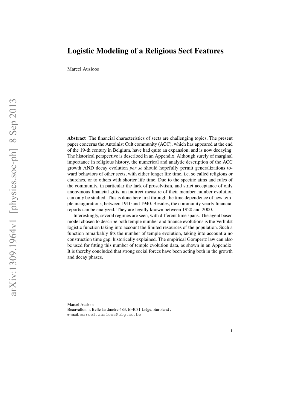 Logistic Modeling of a Religious Sect Features