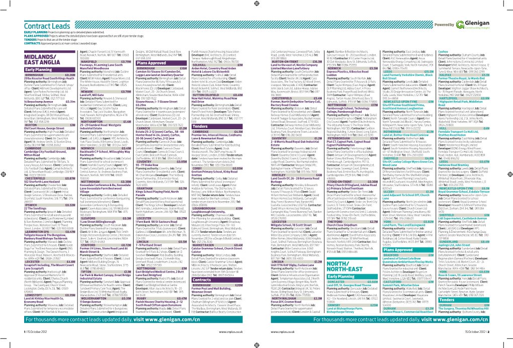 Contract Leads Powered by EARLY PLANNING Projects in Planning up to Detailed Plans Submitted