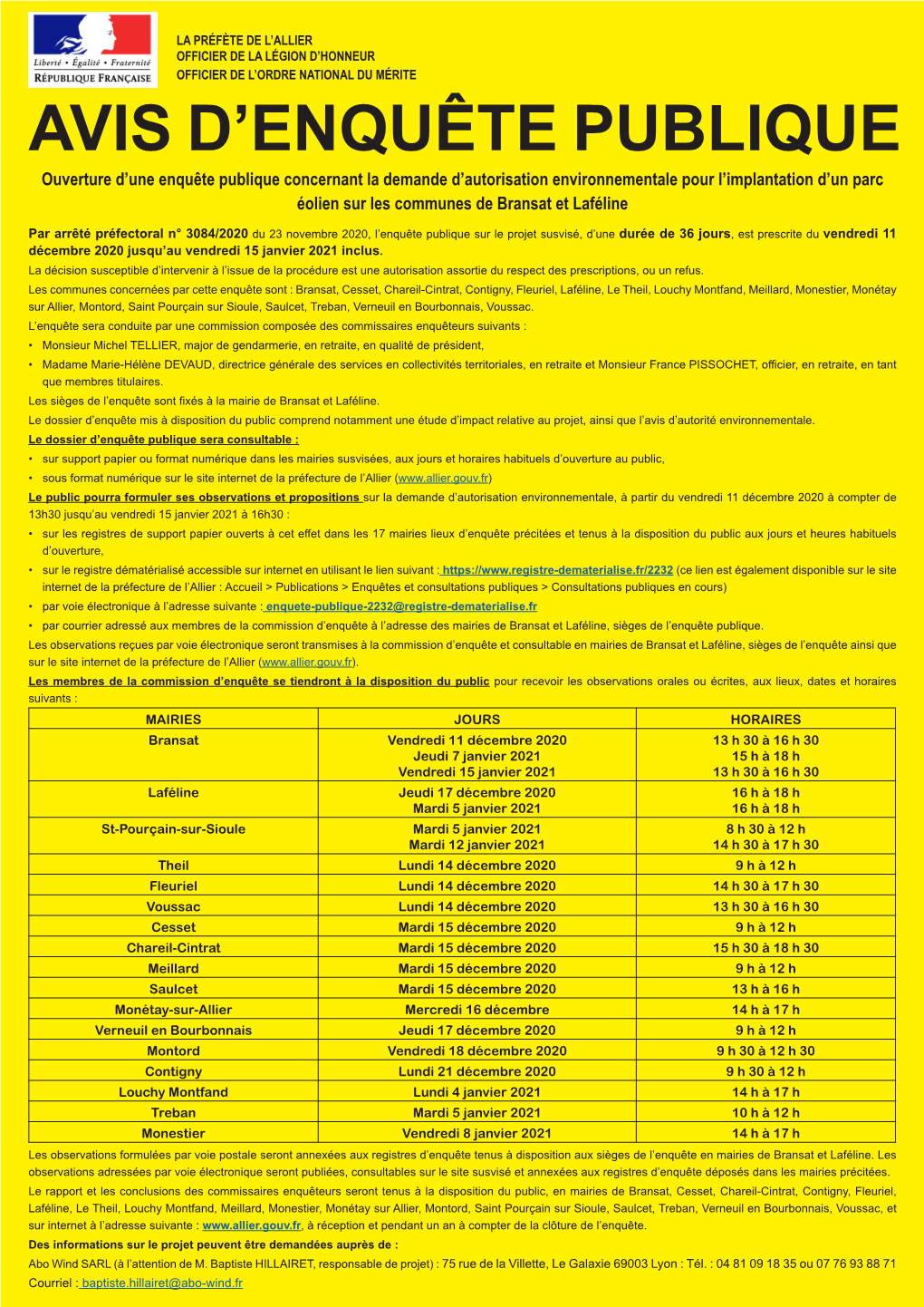 Ouverture D'une Enquête Publique Concernant La Demande D'autorisation Environnementale Pour L'implantation D'un Parc É