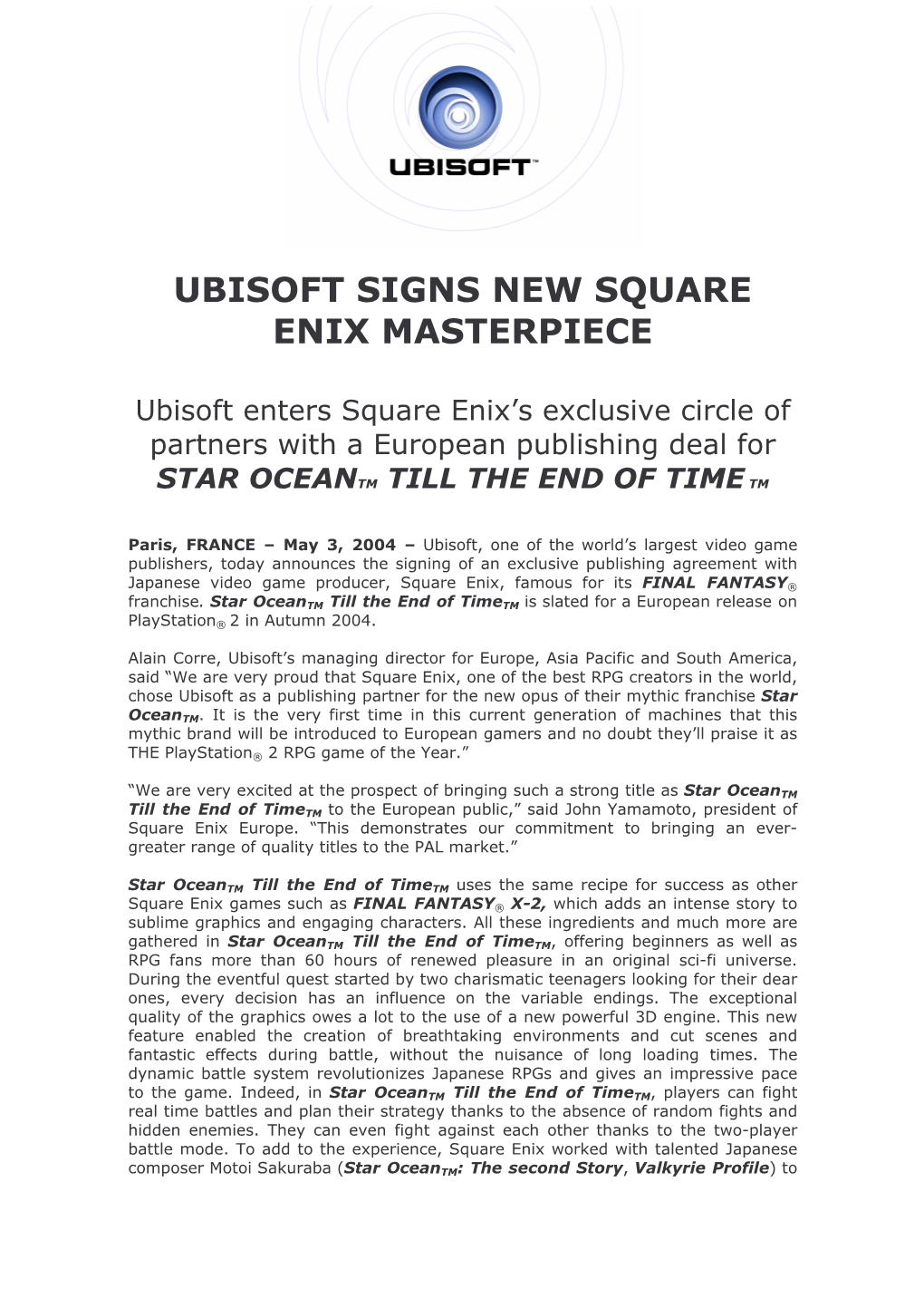 Ubisoft Signs New Square Enix Masterpiece