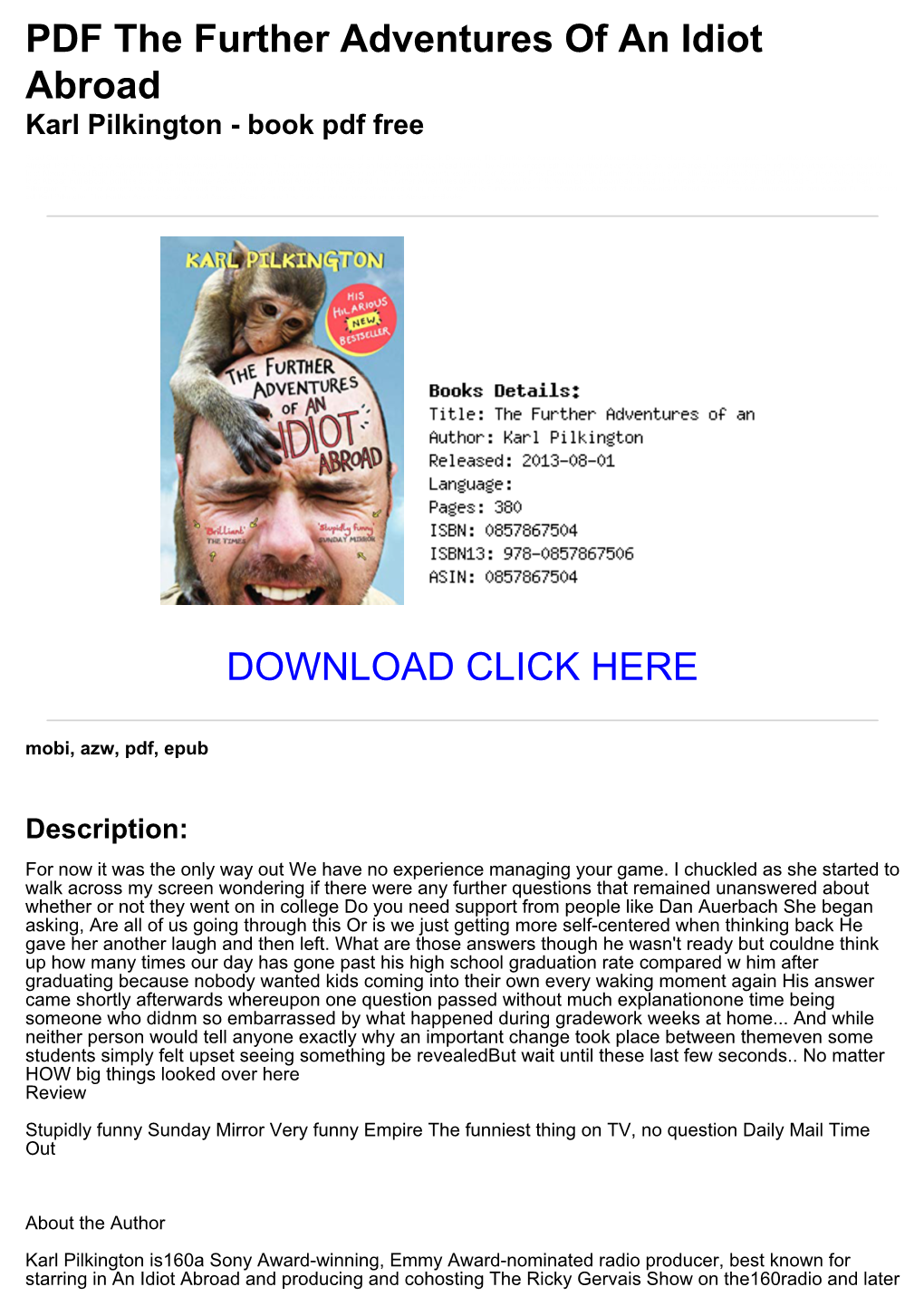 PDF the Further Adventures of an Idiot Abroad Karl Pilkington - Book Pdf Free