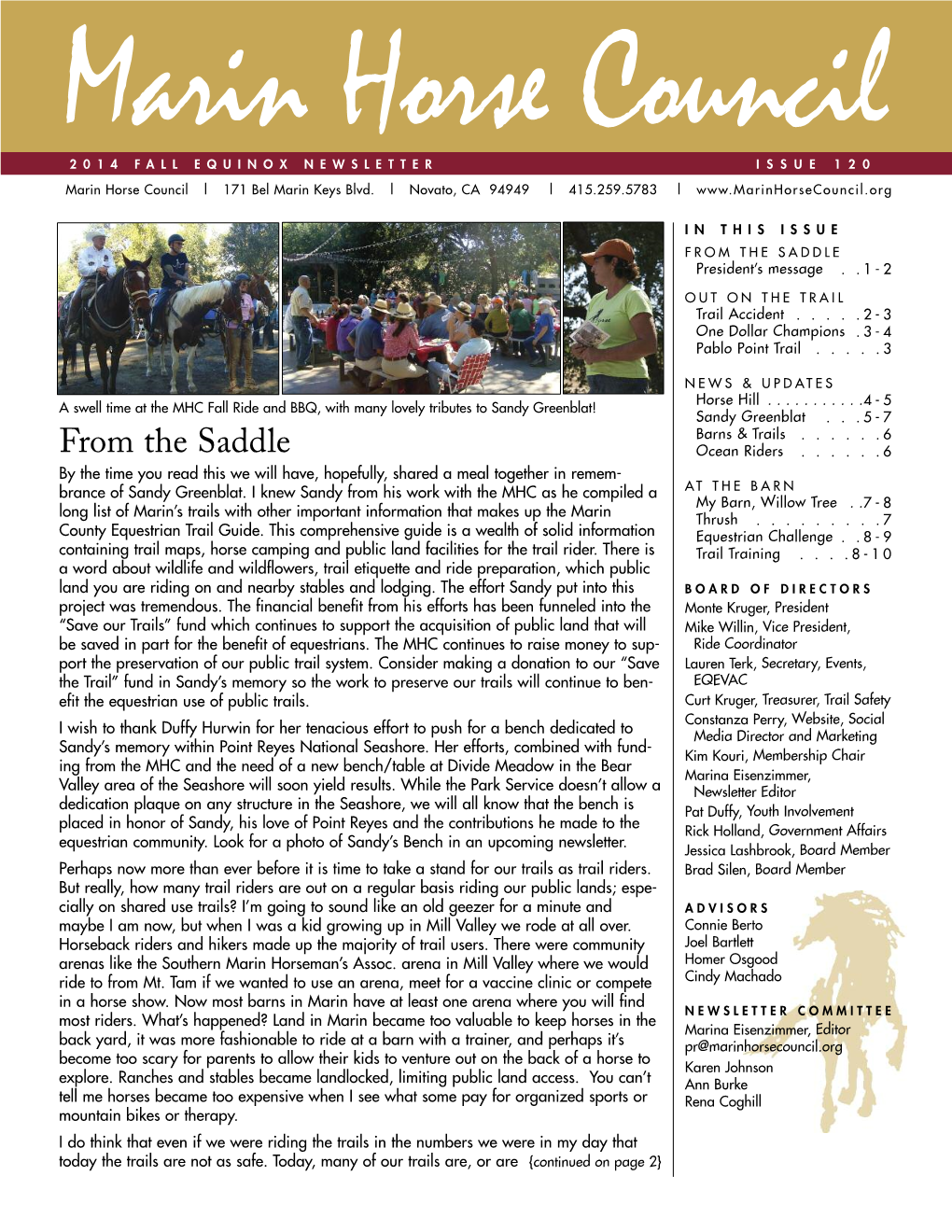 FROM the SADDLE President’S Message