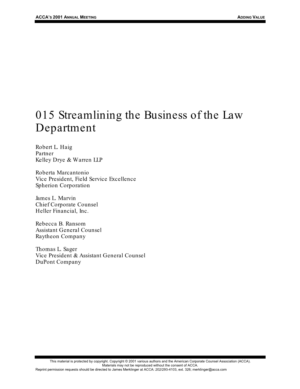 015 Streamlining the Business of the Law Department