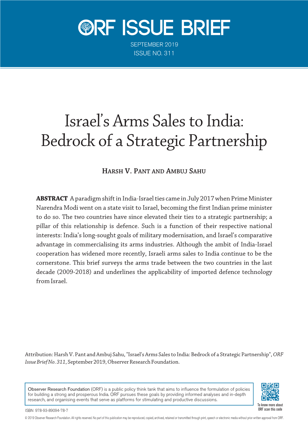 Israel's Arms Sales to India: Bedrock of a Strategic Partnership