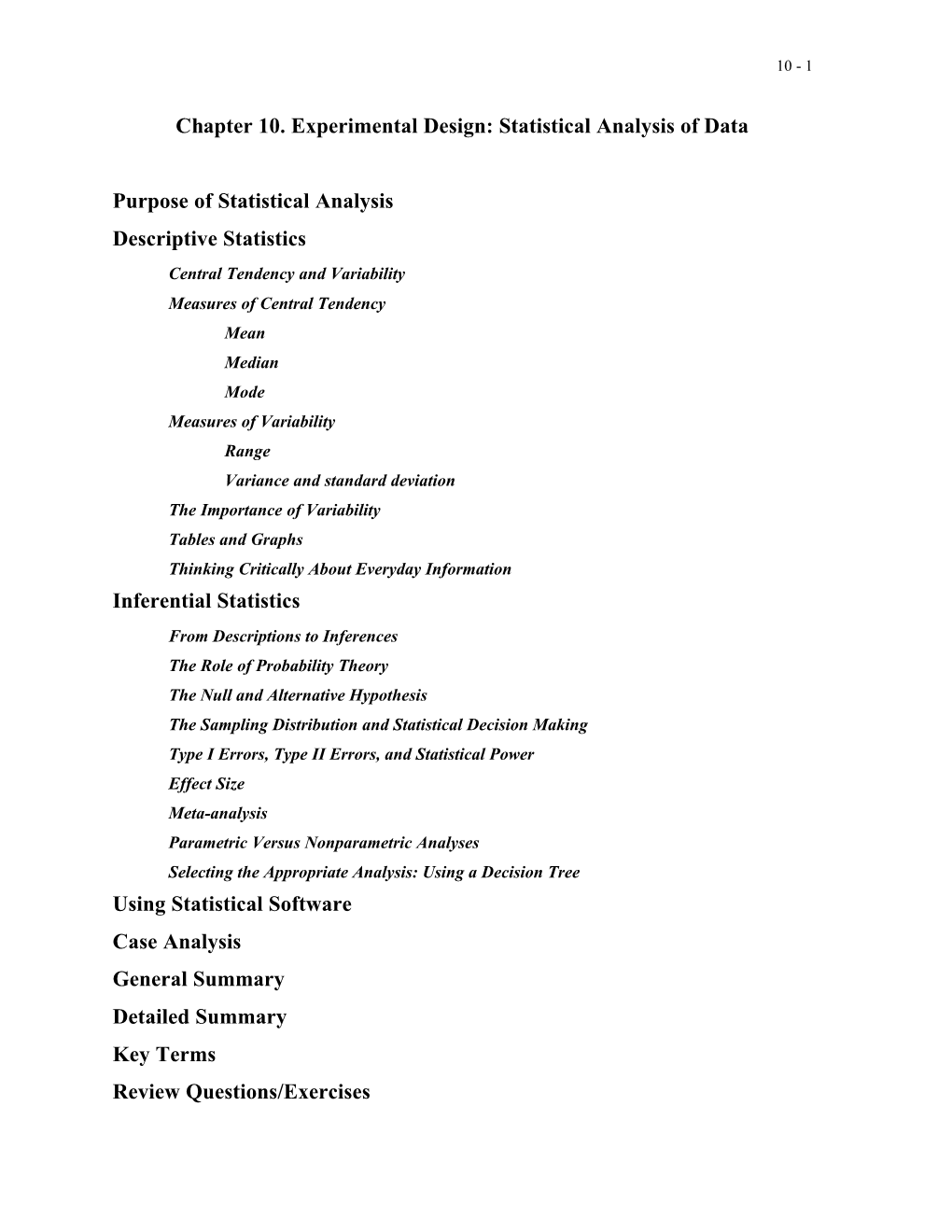 Chapter 10. Experimental Design: Statistical Analysis of Data Purpose