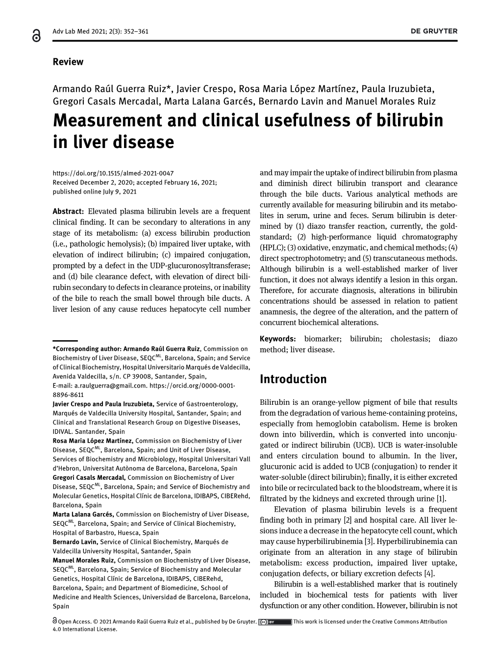 Measurement and Clinical Usefulness of Bilirubin in Liver Disease