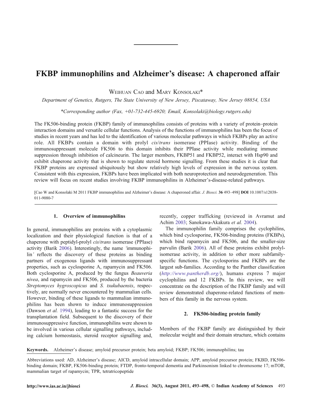 FKBP Immunophilins and Alzheimer's Disease