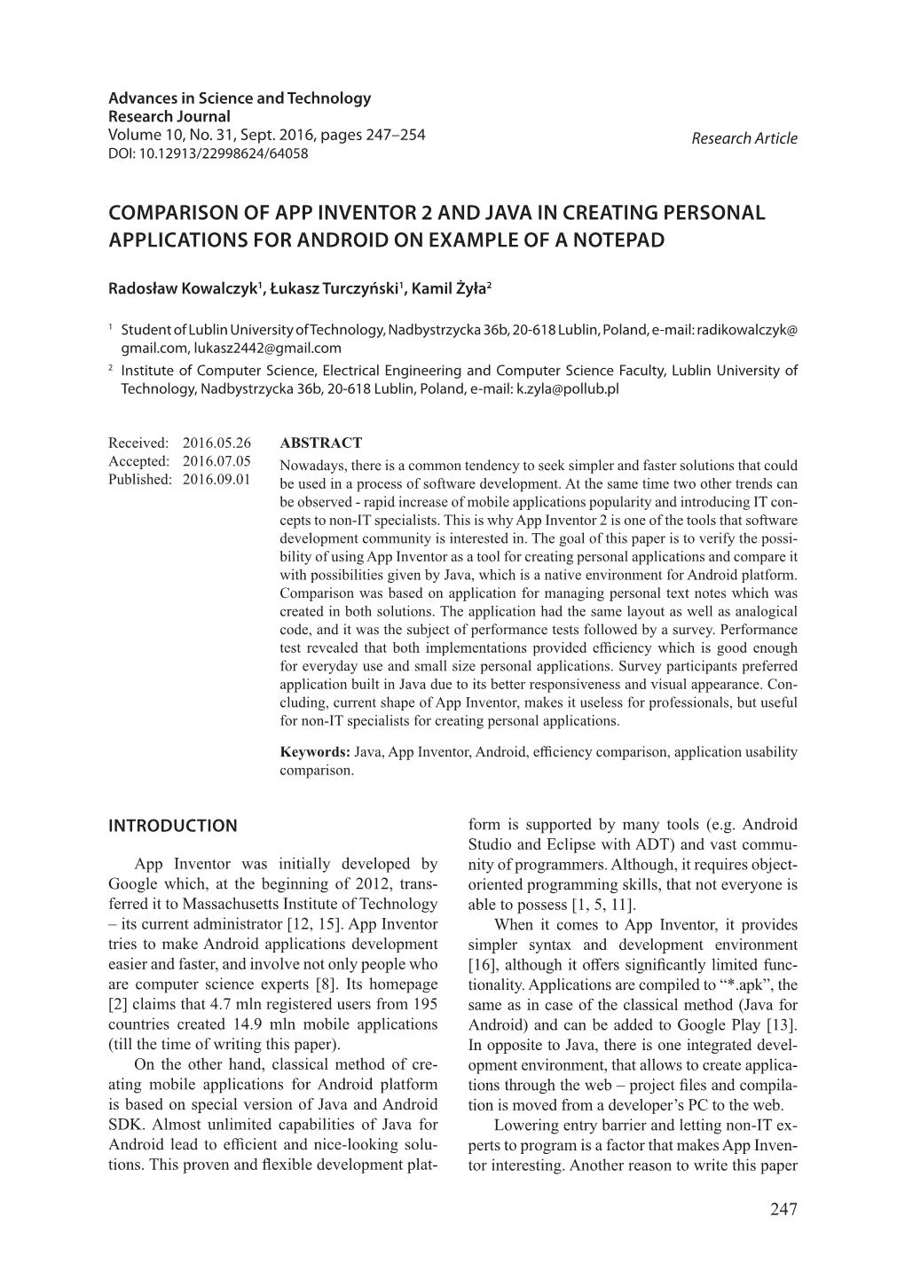 Comparison of App Inventor 2 and Java in Creating Personal Applications for Android on Example of a Notepad