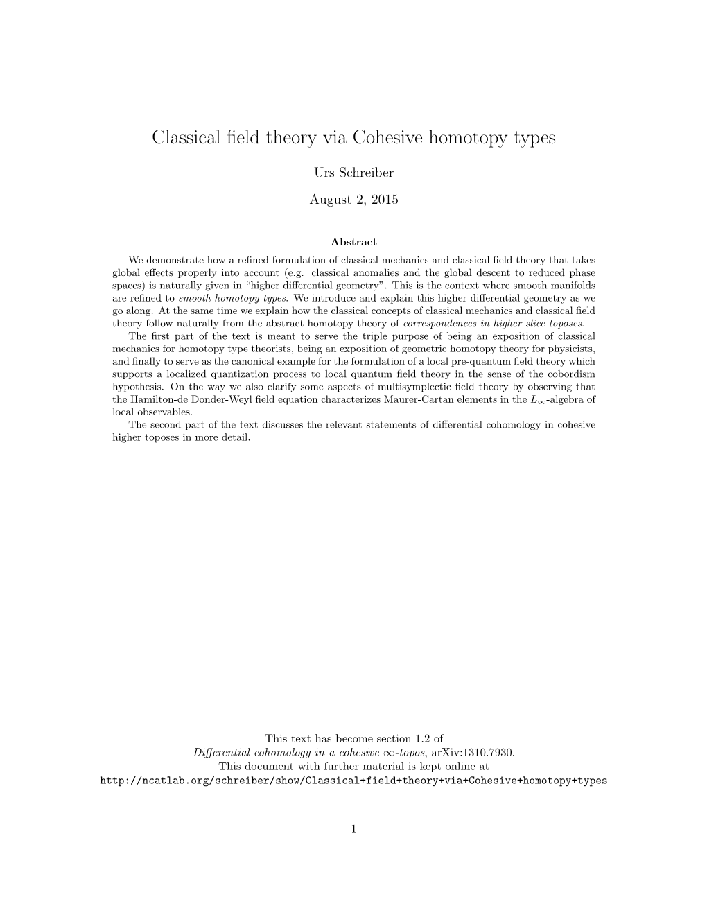 Classical Field Theory Via Cohesive Homotopy Types