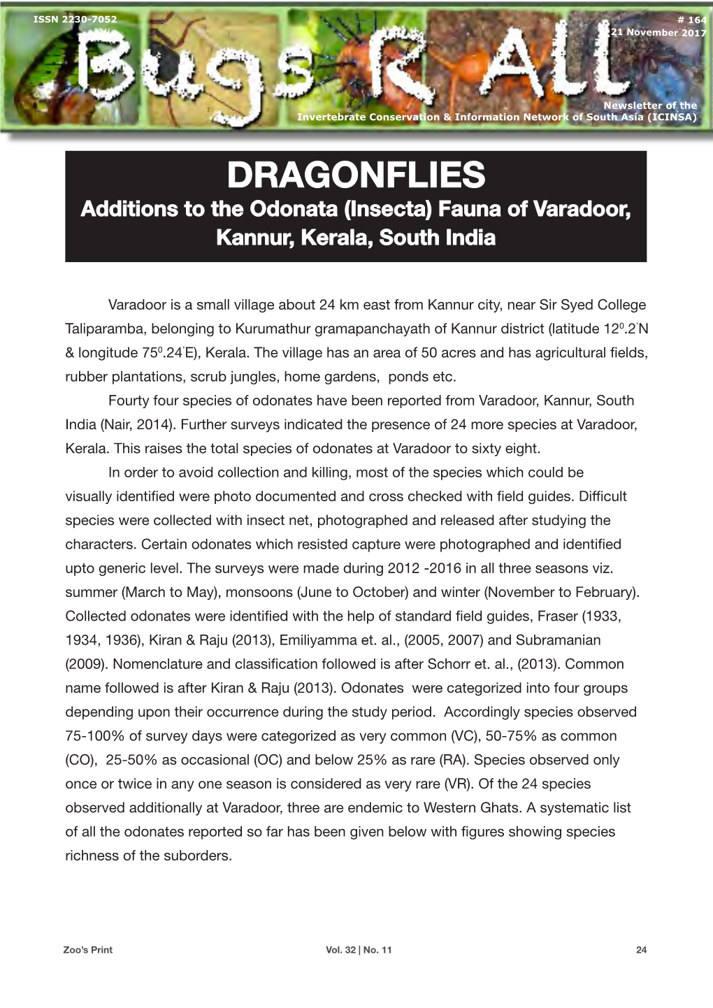 DRAGONFLIES Additions to the Odonata (Insecta) Fauna of Varadoor, Kannur, Kerala, South India