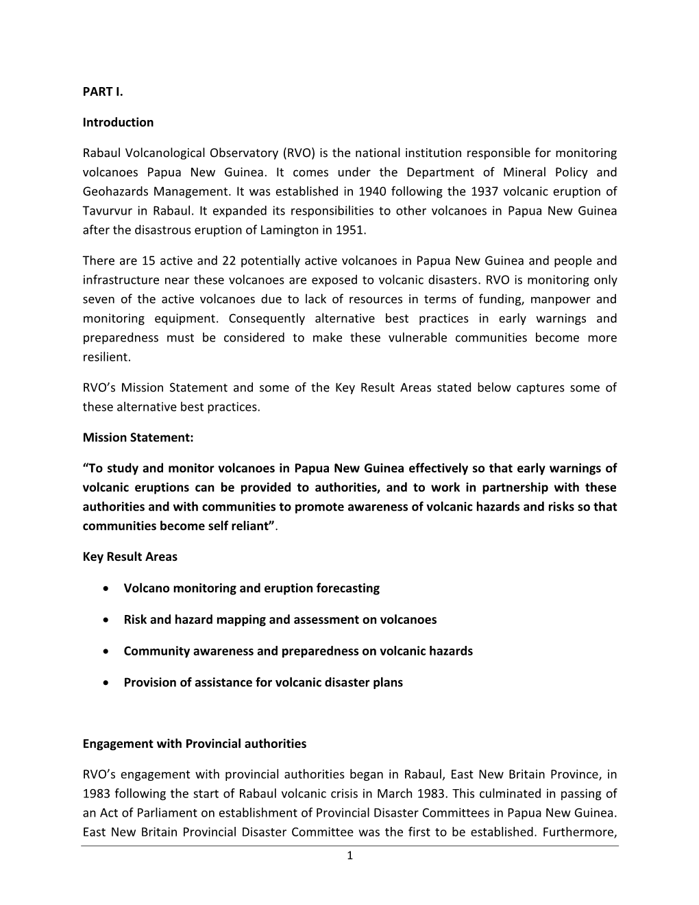 PART I. Introduction Rabaul Volcanological Observatory (RVO)