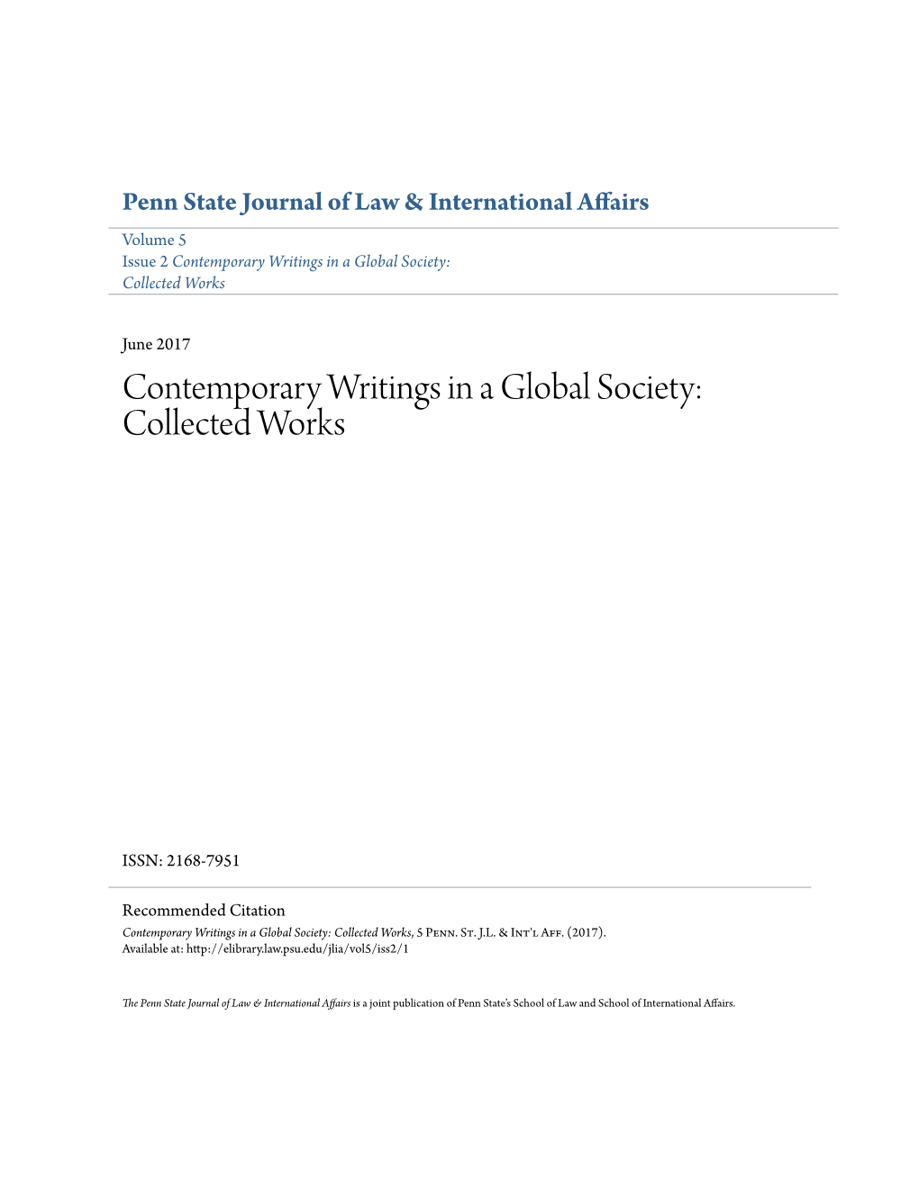 Contemporary Writings in a Global Society: Collected Works