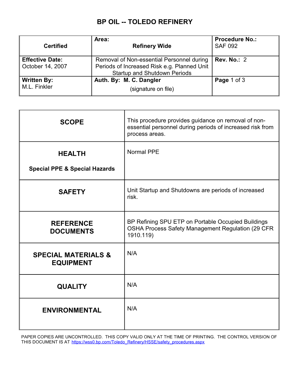 Exclusion Zone Procedure