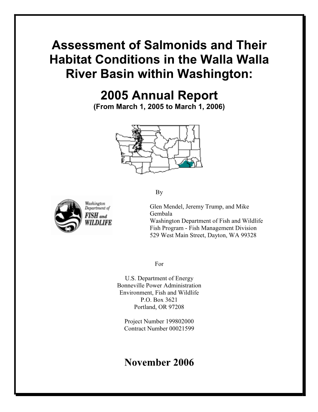 Assessment of Salmonids and Their Habitat Conditions in the Walla Walla River Basin Within Washington