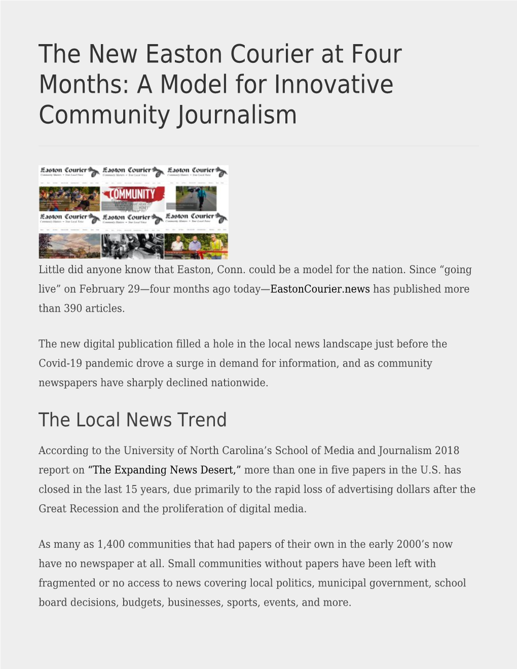 A Model for Innovative Community Journalism,New