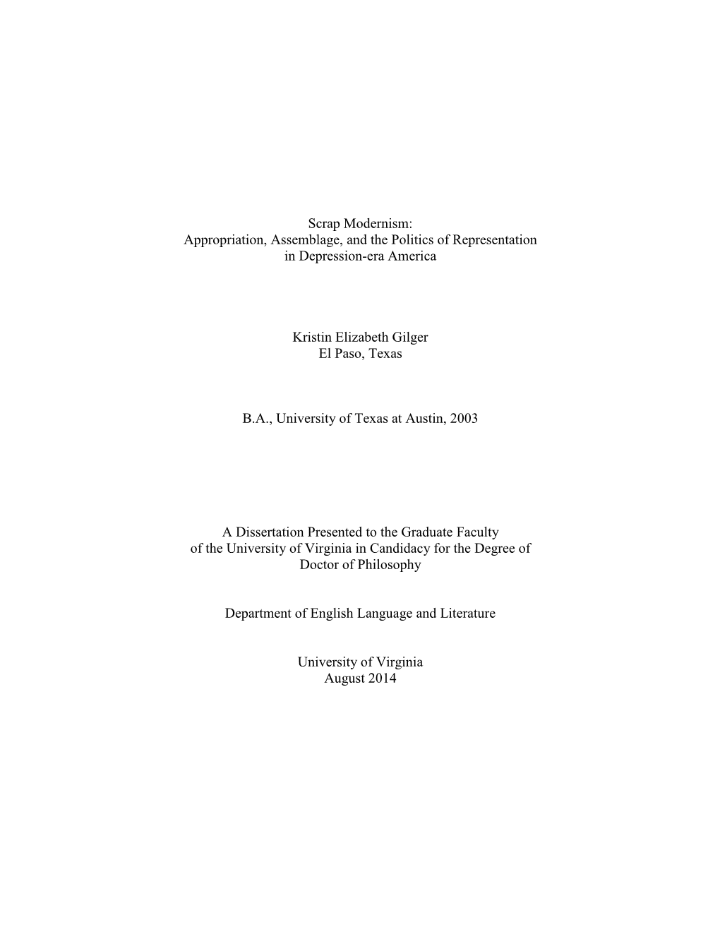 Scrap Modernism: Appropriation, Assemblage, and the Politics of Representation in Depression-Era America