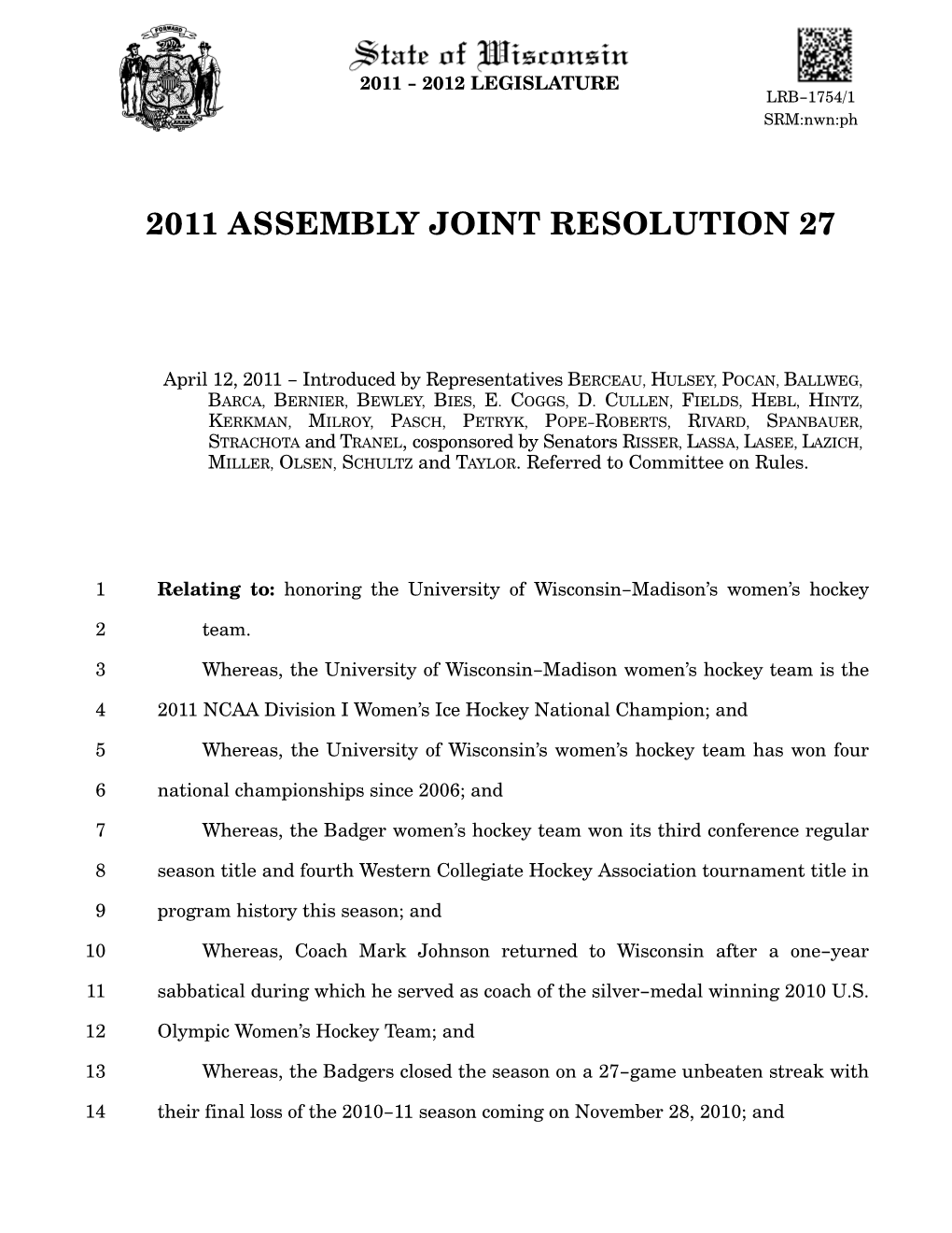 2011 Assembly Joint Resolution 27