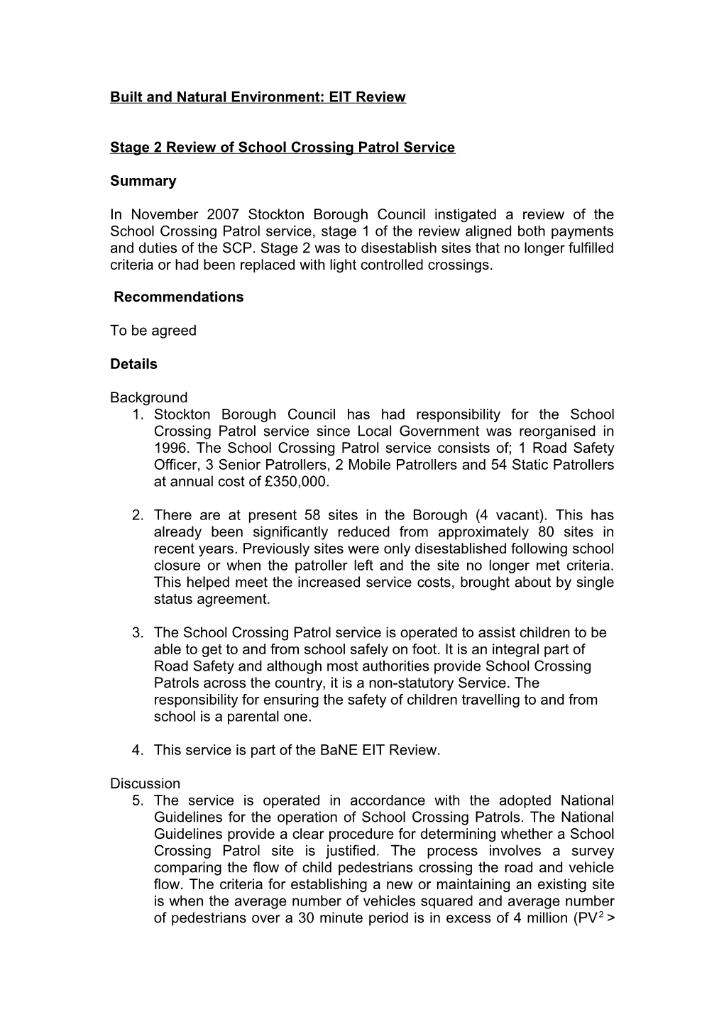 Stage 2 Review of School Crossing Patrol