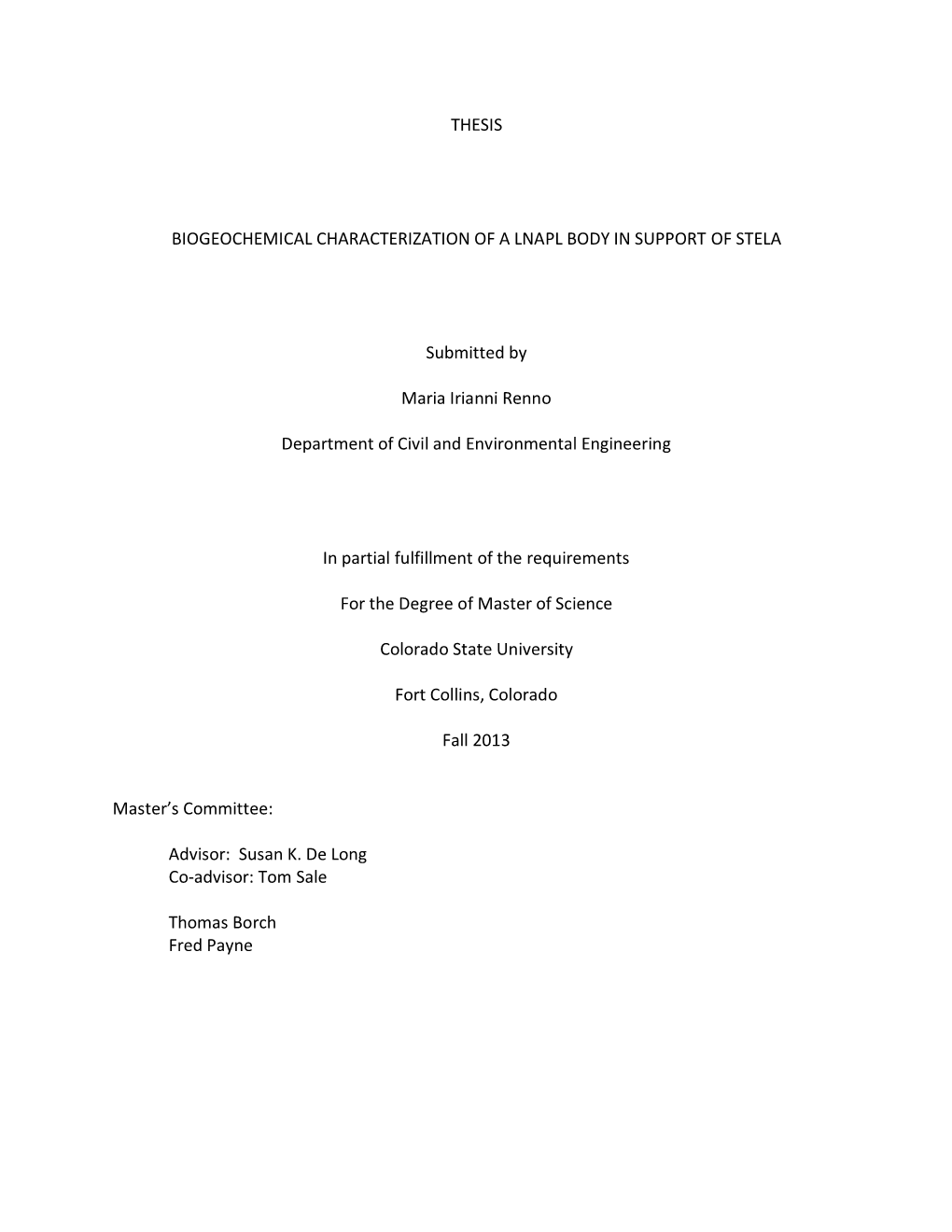 Thesis Biogeochemical Characterization of a Lnapl