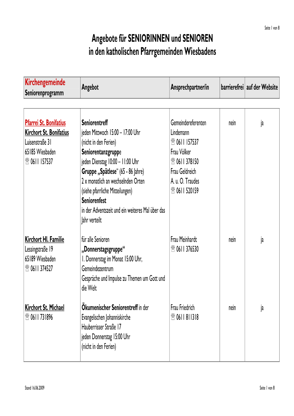 Angebote Für SENIORINNEN Und SENIOREN in Den Katholischen Pfarrgemeinden Wiesbadens
