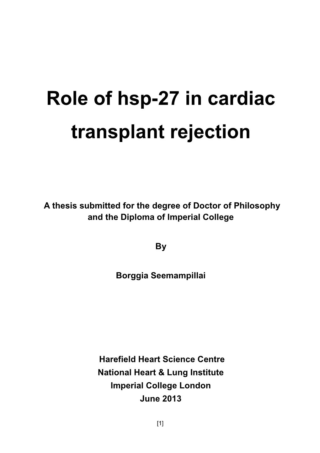 Role of Hsp-27 in Cardiac Transplant Rejection